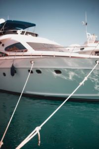 : A yacht parked, awaiting guests