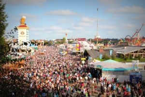 A large group of people at a theme park