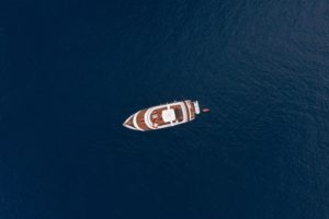 Ariel view of a luxury yacht out at sea