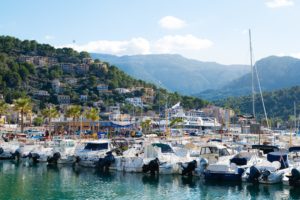 Yachts parked on a bay