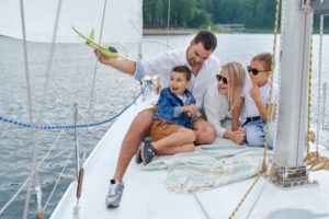 A family on a luxury yacht in Cabo San Lucas