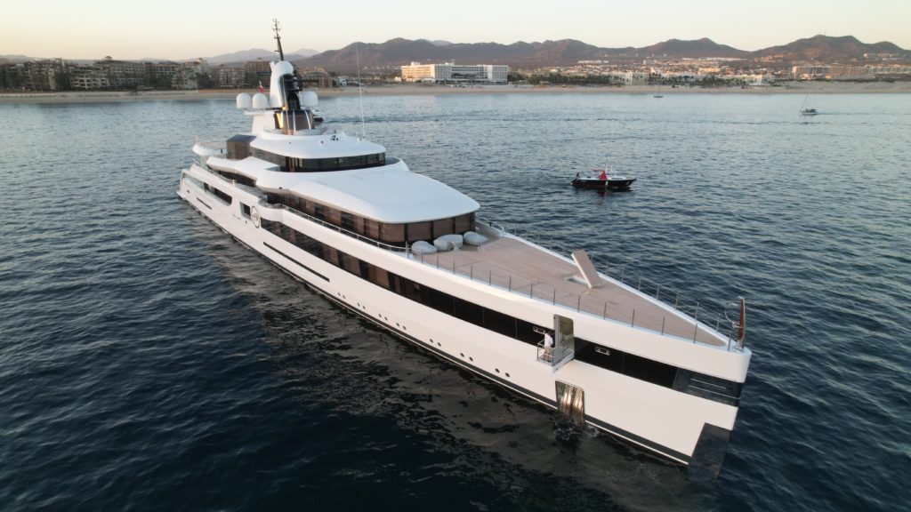 big brown yacht in cabo