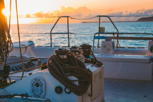 White deck in the middle of the sea