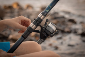 A black fishing reel