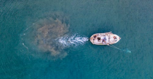 Areal shot of a fishing boat